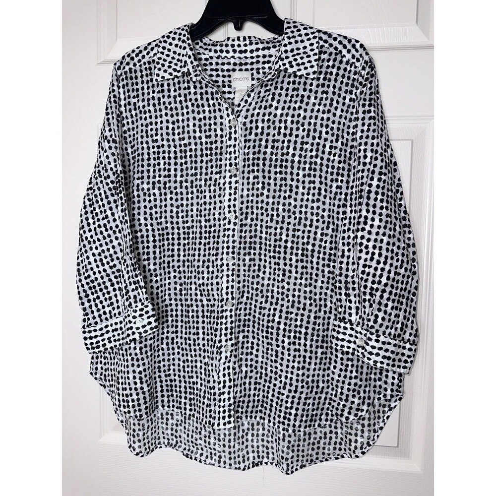 Chico's Women's 3/4 Sleeve Button Front Collared Shirt Size 3